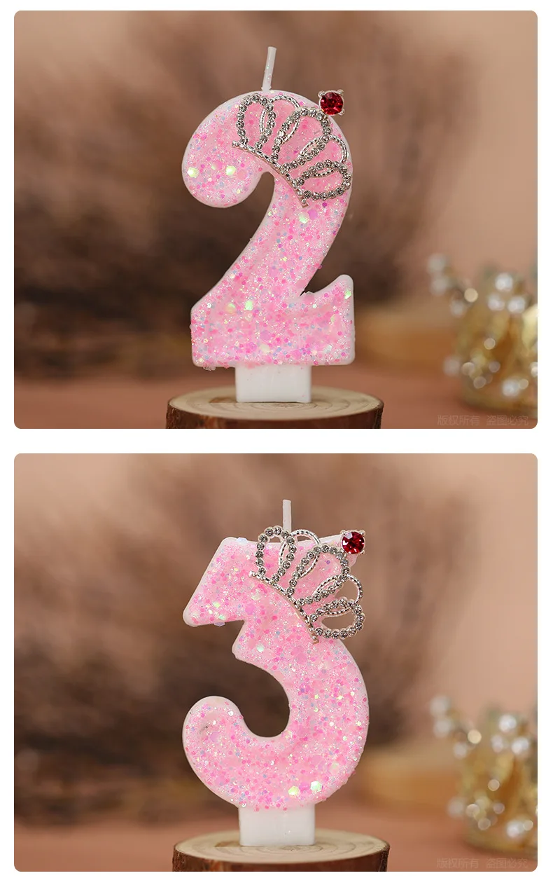 Kuchen-Zahlenkerzen, Geburtstagskerze, rosa Farbe, kreative Kerze, Prinzessin, Krone, Mädchen, alles Gute zum Geburtstag, Party-Dekoration – Detail 8
