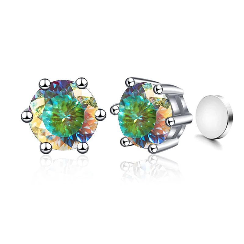 Butterflykiss Portuguese Cutting Moissanite Magnetic Earrings 925 Sterling Silver For Women Men Wedding Jewelry
