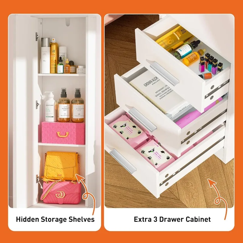 

Makeup Vanity Desk with Lights and 2 Mirror, White Vanity Table with 3 Lighting Modes and Stool Set, Dressing Table with Drawers