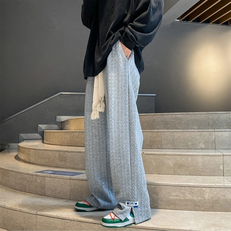 Wide Leg Sweatpants High Street Loose Casual Side Slit Straight-Leg Pants Male Clothes