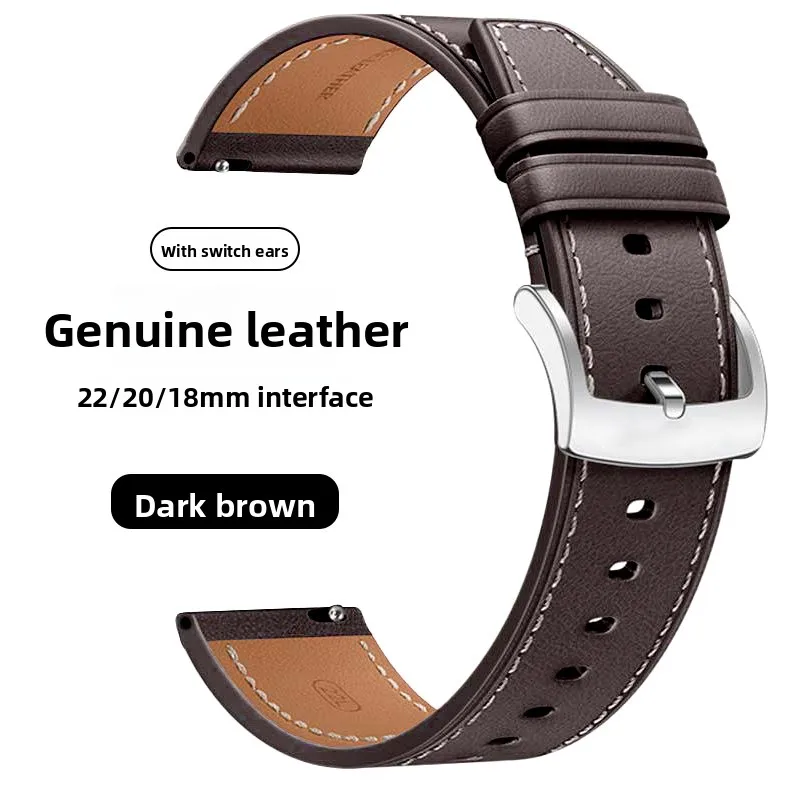 Premium Genuine Leather Watch Strap with Quick Release - 20mm/22mm, Unisex Timeless Design