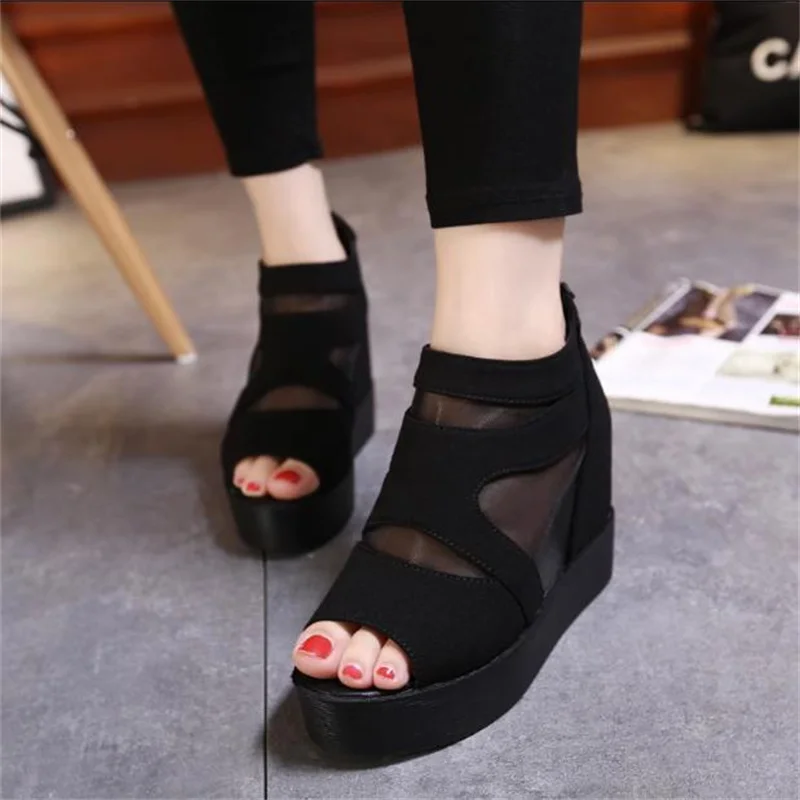 

The new mesh inside increase 10CM waterproof platform women's shoes wedges ultra-high heel sandals muffin thick shoes