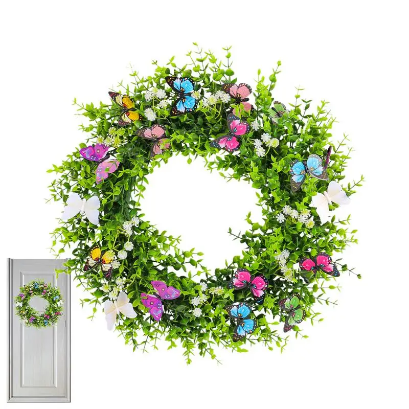 

Весенний венок для входной двери, весенний венок для входной двери, венок с бабочками и цветами, гирлянда, венок со знаком, искусственный декор в рустикальном стиле