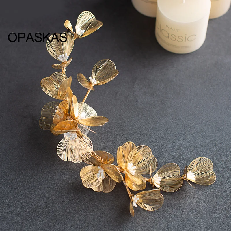 Golden Flower Hairband Bride Wedding Hair Accessories Luxury Metal Floral Crowns Beads Adjustable Tiaras Marriage Hair Jewelry - 4