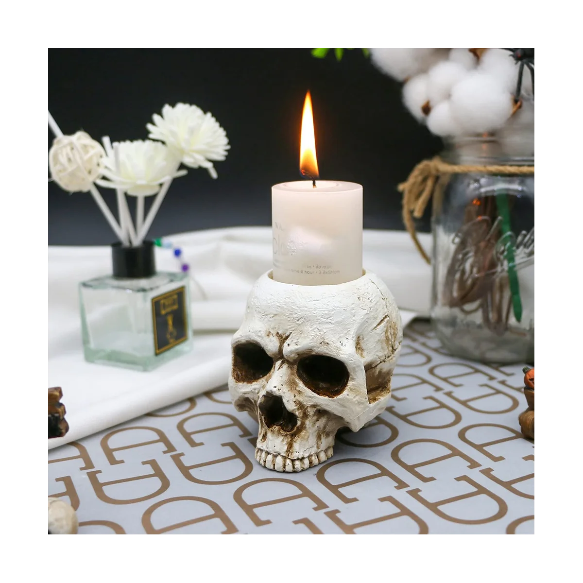 

Skull Candle Holder-Gothic Shed Tears Human Skull Tealight Candle Holder Novelty Skull Bone Candlestick Halloween Black