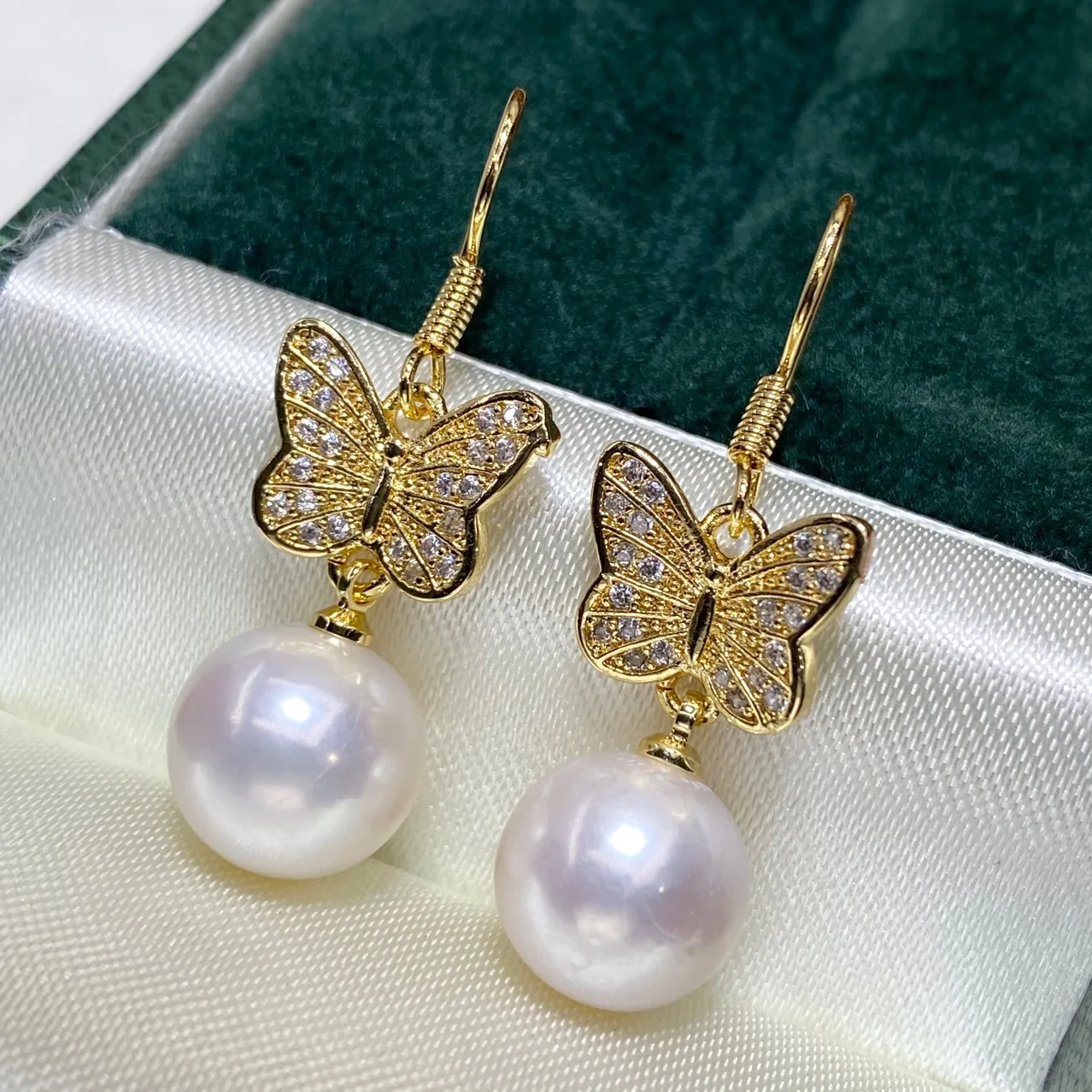 

version simple natural 10-11mm freshwater pearl ear hook Edison round pearl bow earrings 18K gold earrings women