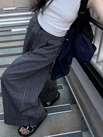 High Waist Loose Fit Striped Casual Pants Spring 2025 plus Size Women's Faion Retro Sle Long Cotton Trousers - Image 2