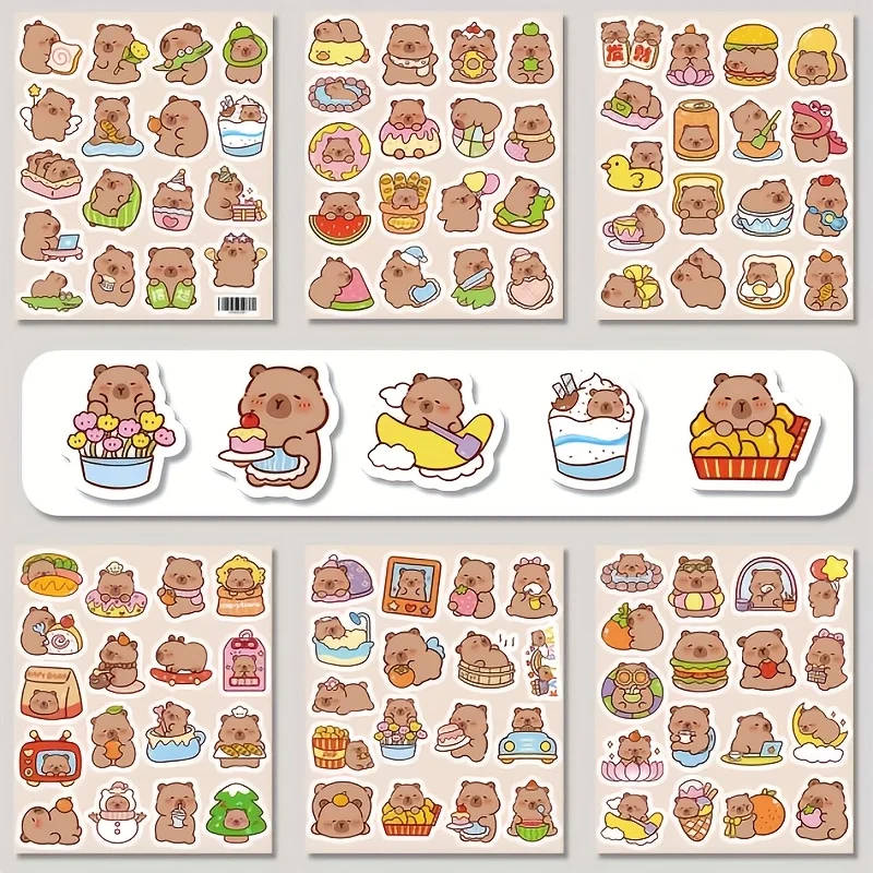 102개 카피바라 스티커 카피바라 동물 크리에이티브 기니피그 여행 가방 휴대폰 스티커
