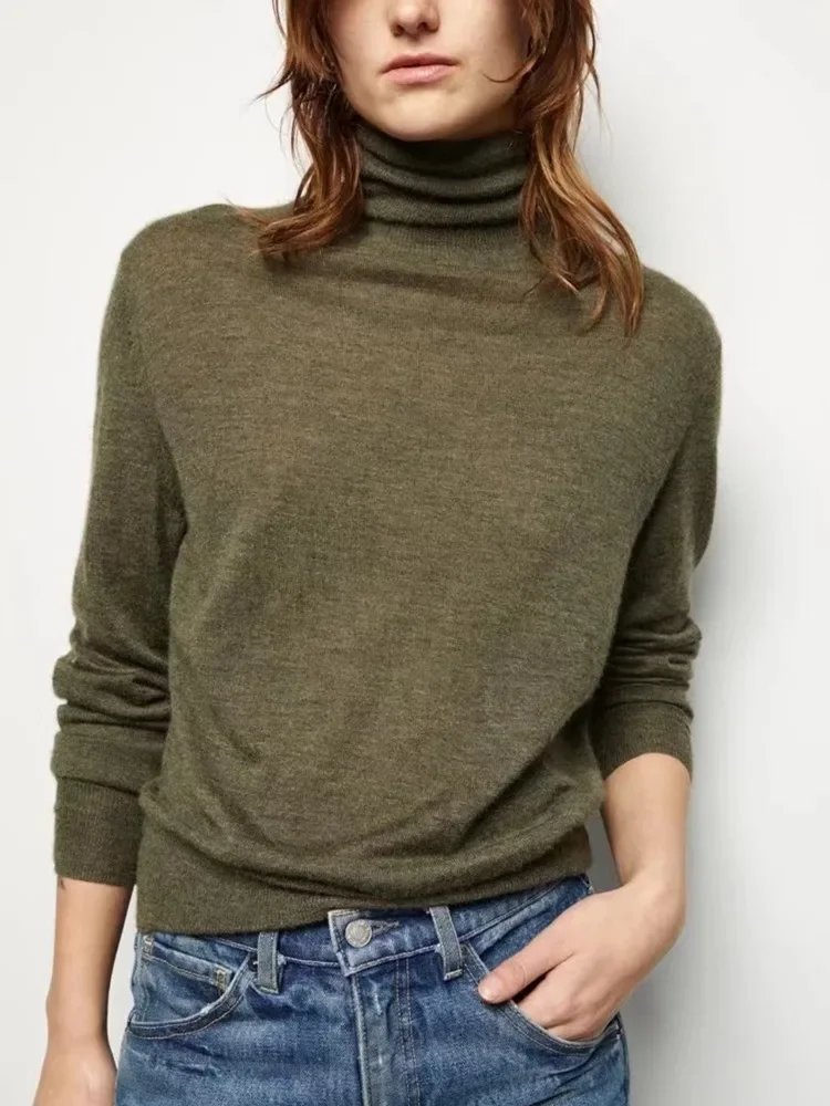 

Knitted Sweater for Women 2023 New Fall Winter 100% Wool Turtleneck Temperament Fashion Casual Long Sleeve Pullover