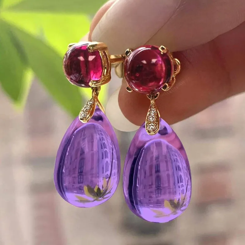 

Luxurious Gold Color Amethyst Drop Earrings Boho Dangle Earrings For Women Unique Artisan Handmade Jewelry