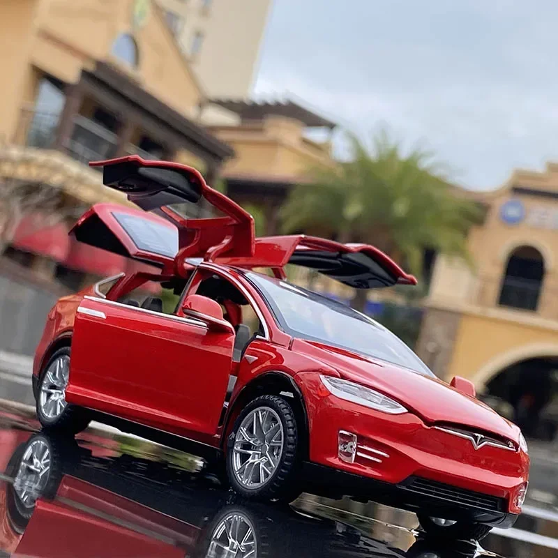 1:32 Tesla Model X Model S Alloy Car Model Diecasts Metal Toy Vehicles Car Model Simulation Sound and Light Collection Kids Gift 3