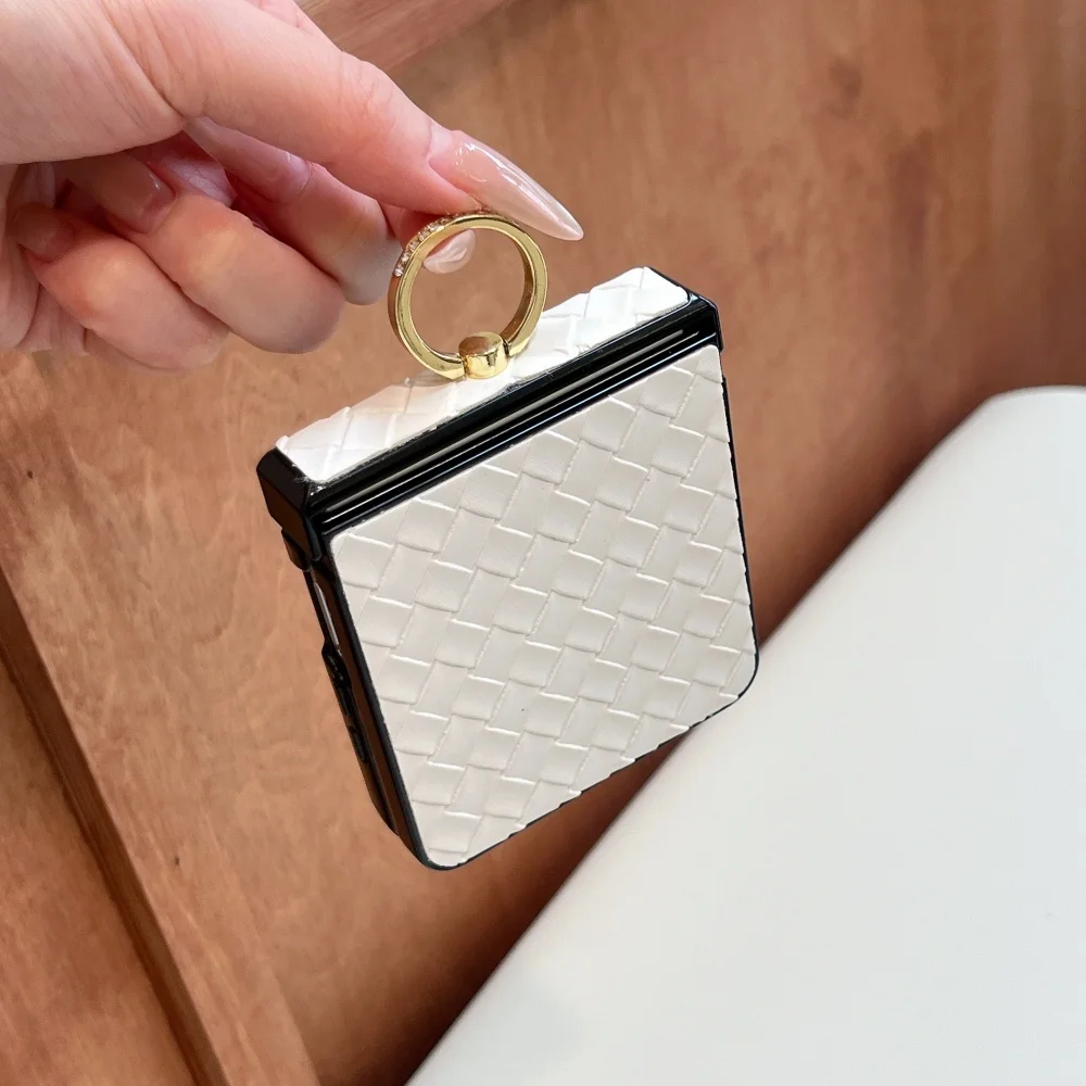 Premium PU Leather Flip Ring Holder Case with Hinge Protection Cover