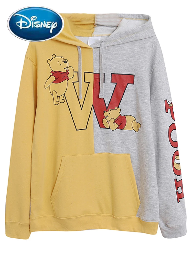 

Женская толстовка с капюшоном Disney, с принтом Винни-Пуха и медведя из мультфильма, пуловер с капюшоном и длинными рукавами, джемпер контрастного цвета
