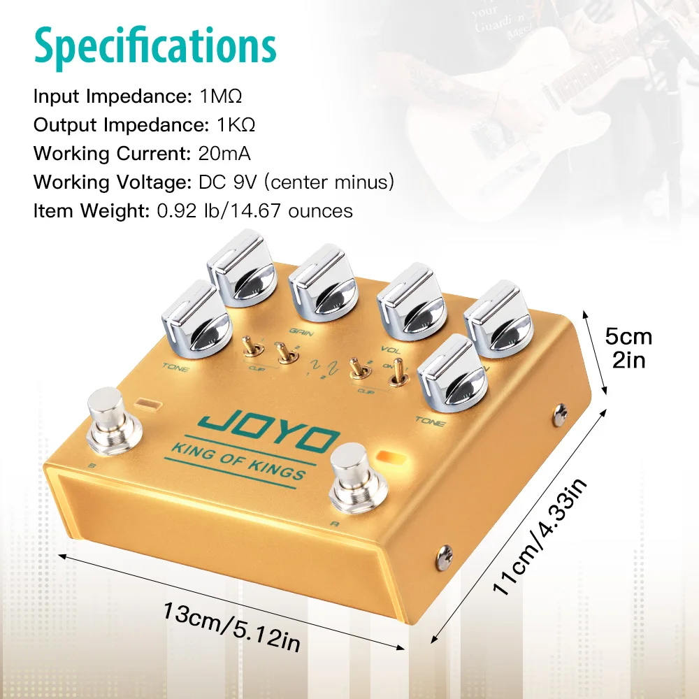 R-20 KING OF KINGS Dual Channel Overdrive Effect Crunch Pedal with Volume/Gain/T