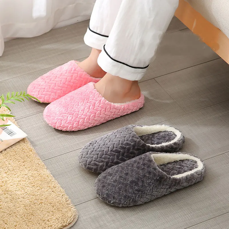 Women Indoor Slippers Thicken Warm Plush Home Shoes Autumn winter House Flat Floor Slipper Soft Silent Slides for Bedroom
