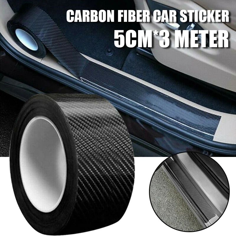 

1pc Carbon Fiber Car Sticker Door Sill Protector Scuff Plate Trim Professional Car Door Protective Strip Supplies 5cm*3 Meter