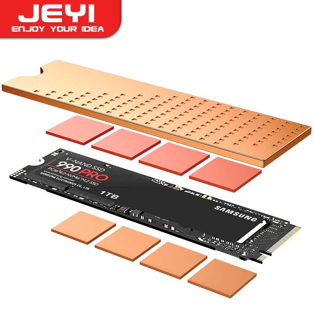 JEYI Copper M.2 HeatSink with Nano Thermal Pads, NVMe NGFF Pure Copper