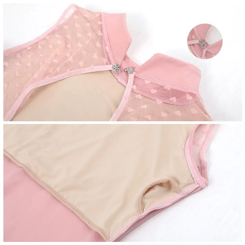 Ballet Leotards Woman Dance Leotard Nylon Stand Collar Lace Splice Sleeveless Gymnastics Leotard Dancing Bodysuit Adults