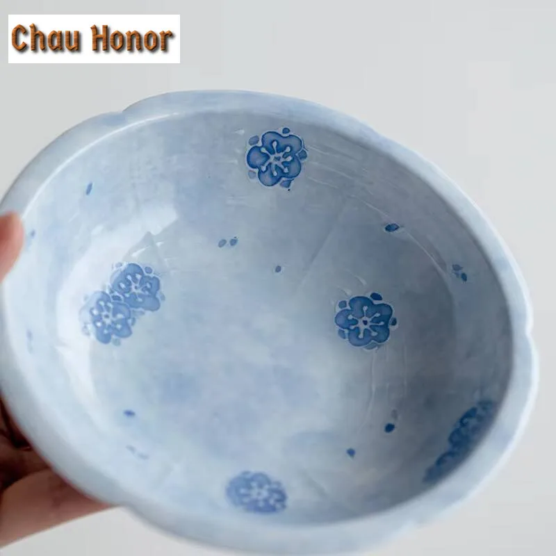 Pure Hand-painted Fog Blue Cherry Blossom Ceramic Pot Bearing Table Holder Household Tea Tray Kung Fu Tea Set Fruit Snack Plate