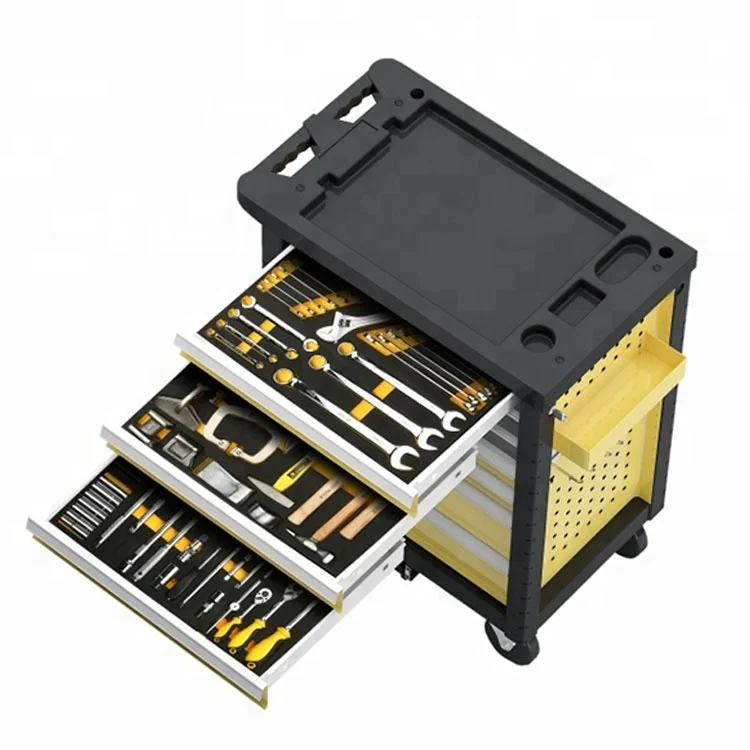 

Push-Pull Flexible 770X465X970Mm Yellow Steel 7 Tray Tools Chest Cabinet 169Pcs Trolley Tools Sets