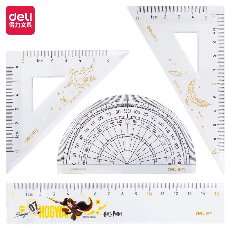 

4Pcs/Set DELI 79756 Harry Potter Ruler Set Plastic Geometry Maths Square Drawing Compass Stationery Angle Rulers For School Supp