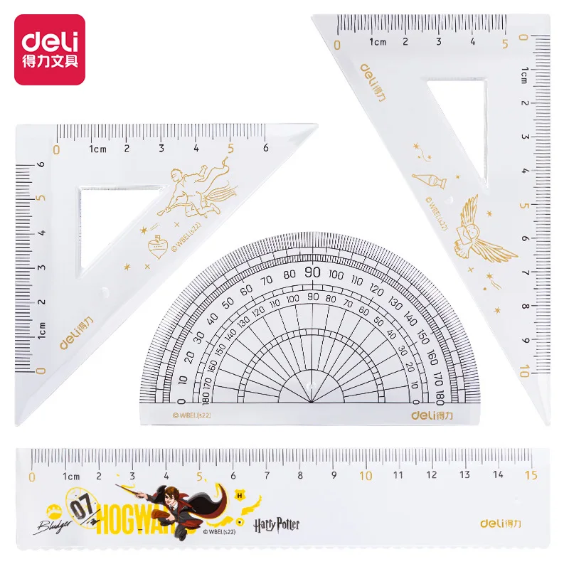 Drafting Set Mathematical Rulers Set Drawing Tool Set 4Pcs/Set DELI 79756 Harry Potter Ruler Set Plastic Geometry Maths Square Drawing Compass Stationery Angle Rulers For School Supp