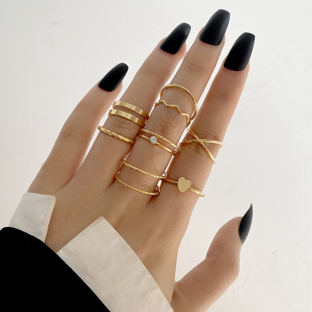 Bohemian Pearl Heart Butterfly Rings Set for Women Girls Simple Chain Finger Tail Rings NEW Bijoux Jewelry Gifts Ring Female