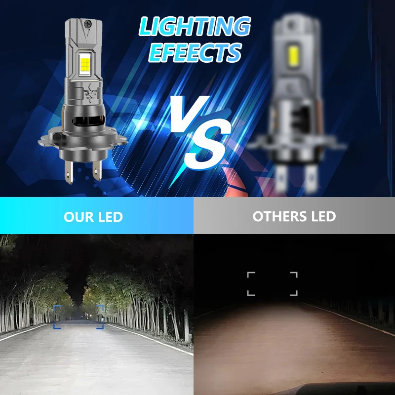New H7 H4 Led Lights 1:1 Mini Size Car Headlight With Fan 800000LM Super Bright Wireless Turbo Fog Bulb 6000K Automobile Lamp