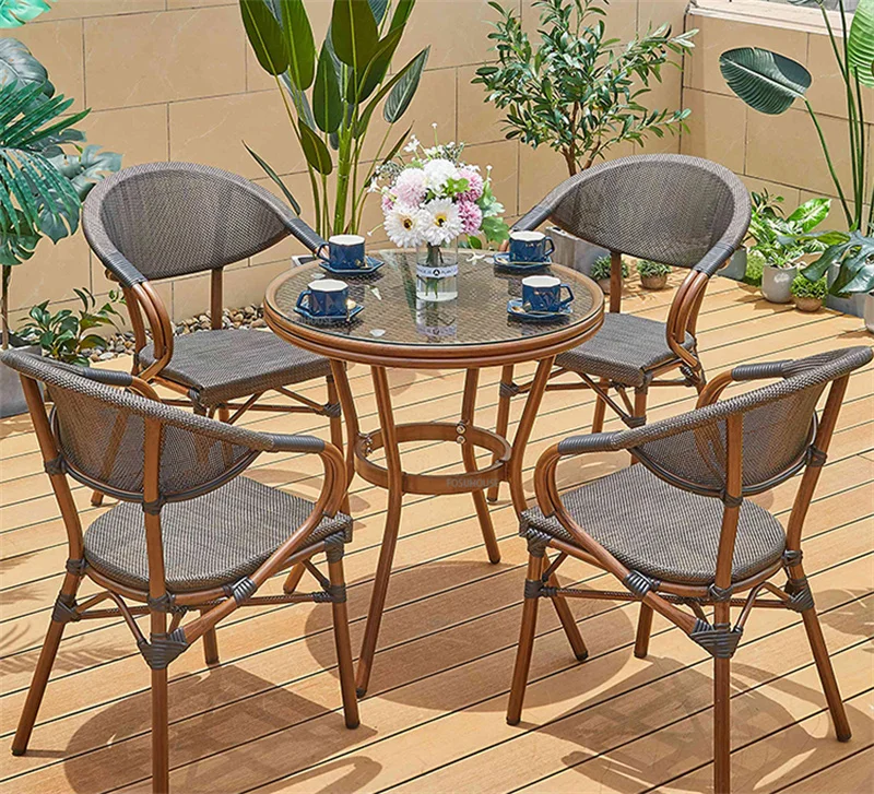 Description Picture 4 of itemOutdoor Patio Table and Chairs Set modern Light Luxury Leisure Small coffee table Rattan Chair Household Garden Furniture set Z