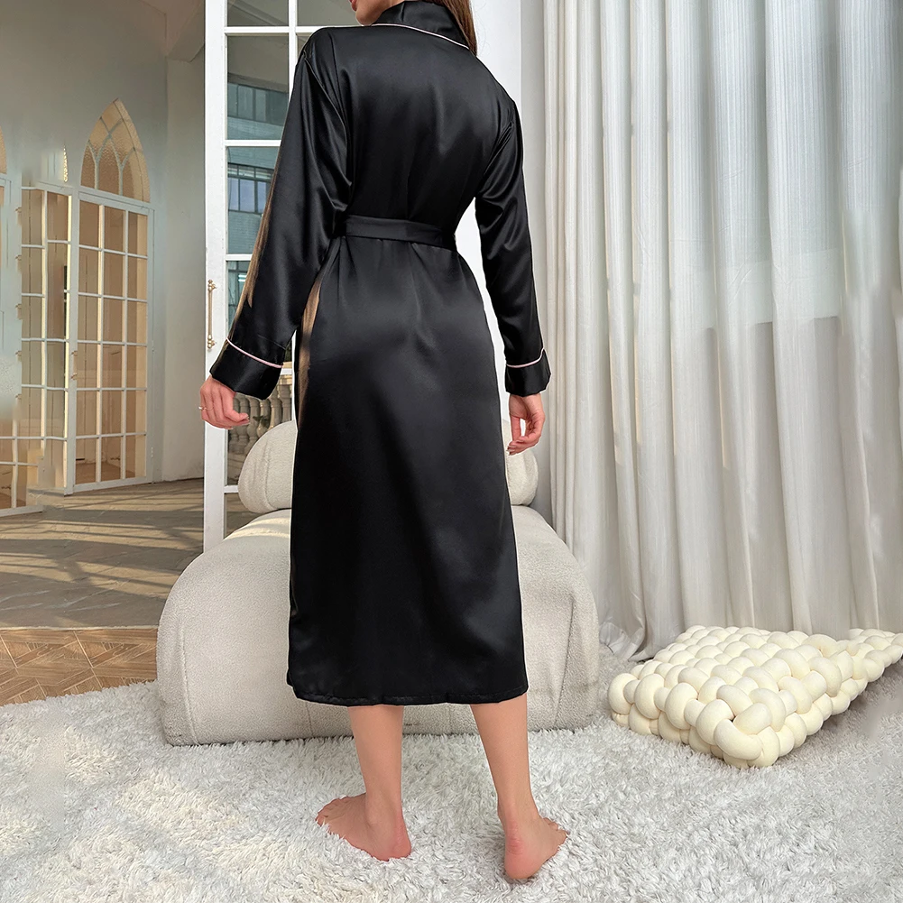 

Women Silk Satin Comfortable Soft Bathrobe Nightwear Kimono Lingerie Bride Dress Gown Solid Sleepwear Sexy Long Nightgown