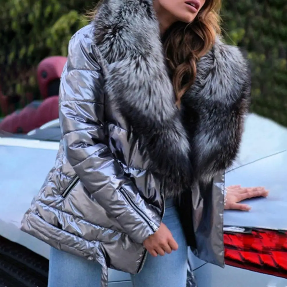 

Fashion Casual Overcoat Slim Thickened Women Jacket Winter Women Faux Fur Collar Puffer Jacket