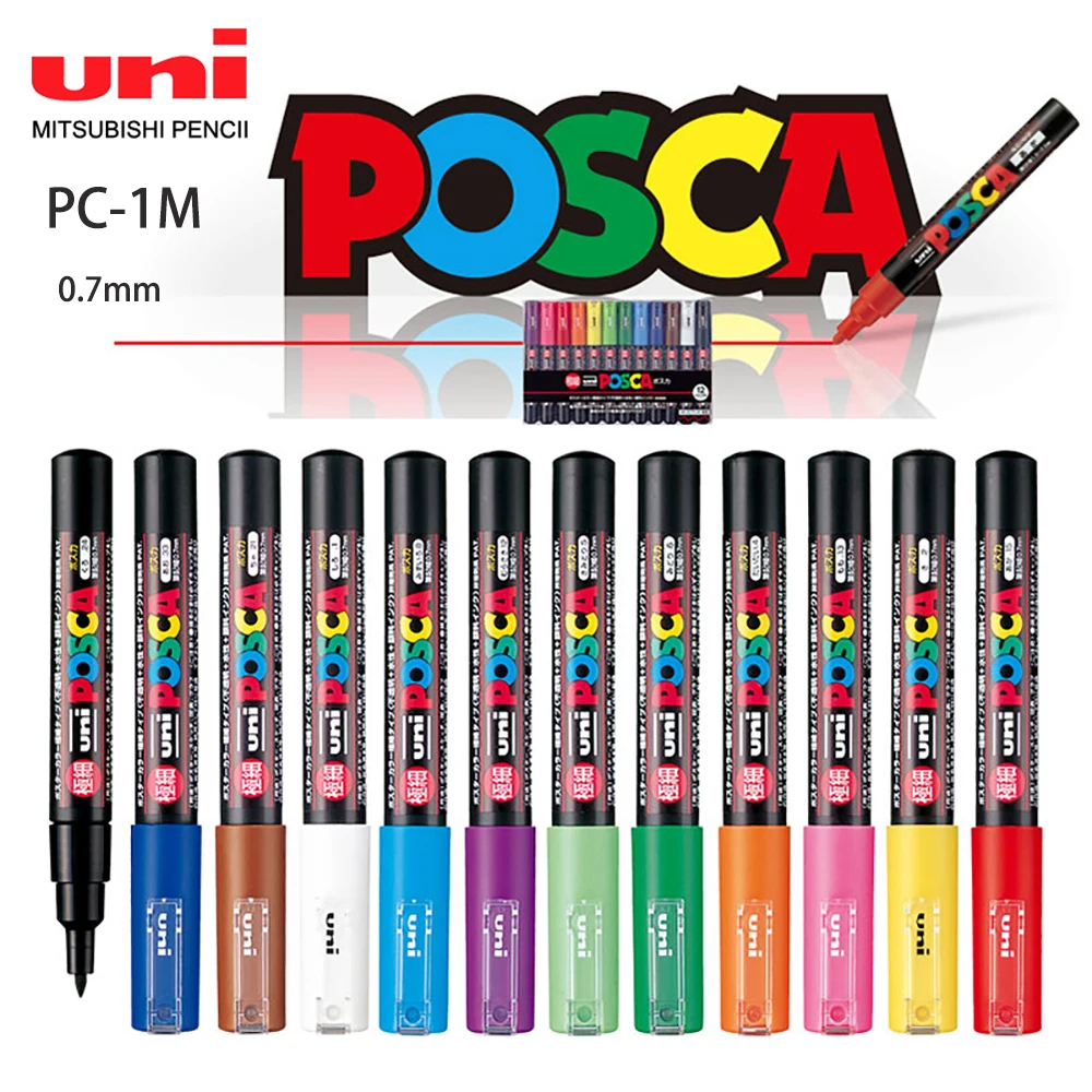 Uni Posca Marker Set Pc-1M Penna Pubblicitaria A 12 Colori Graffiti Highlight Pen Propilene Round Head 0.7 A Base D'Acqua Dipinta A Mano