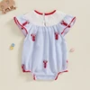 Newborn Baby Girl Crawfish Smocked Bubble Romper Lobster Ruffle Short Sleeve Bodysuit Jumpsuit Summer Outfits 3