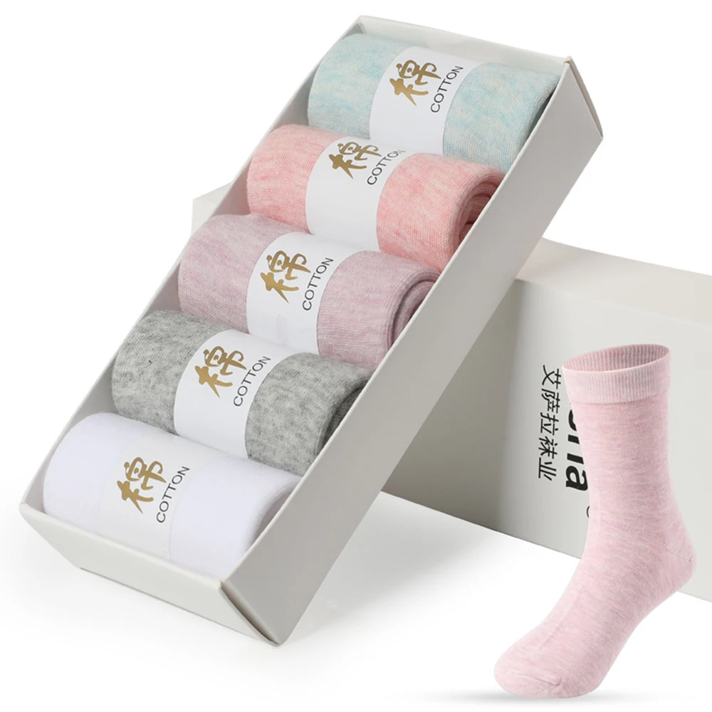 5Pairs Solid Color Cotton Socks Female Breathable Anti Slip Sport Cycling Walking Women Outdoor No Sweat Comfortable Socks Gift