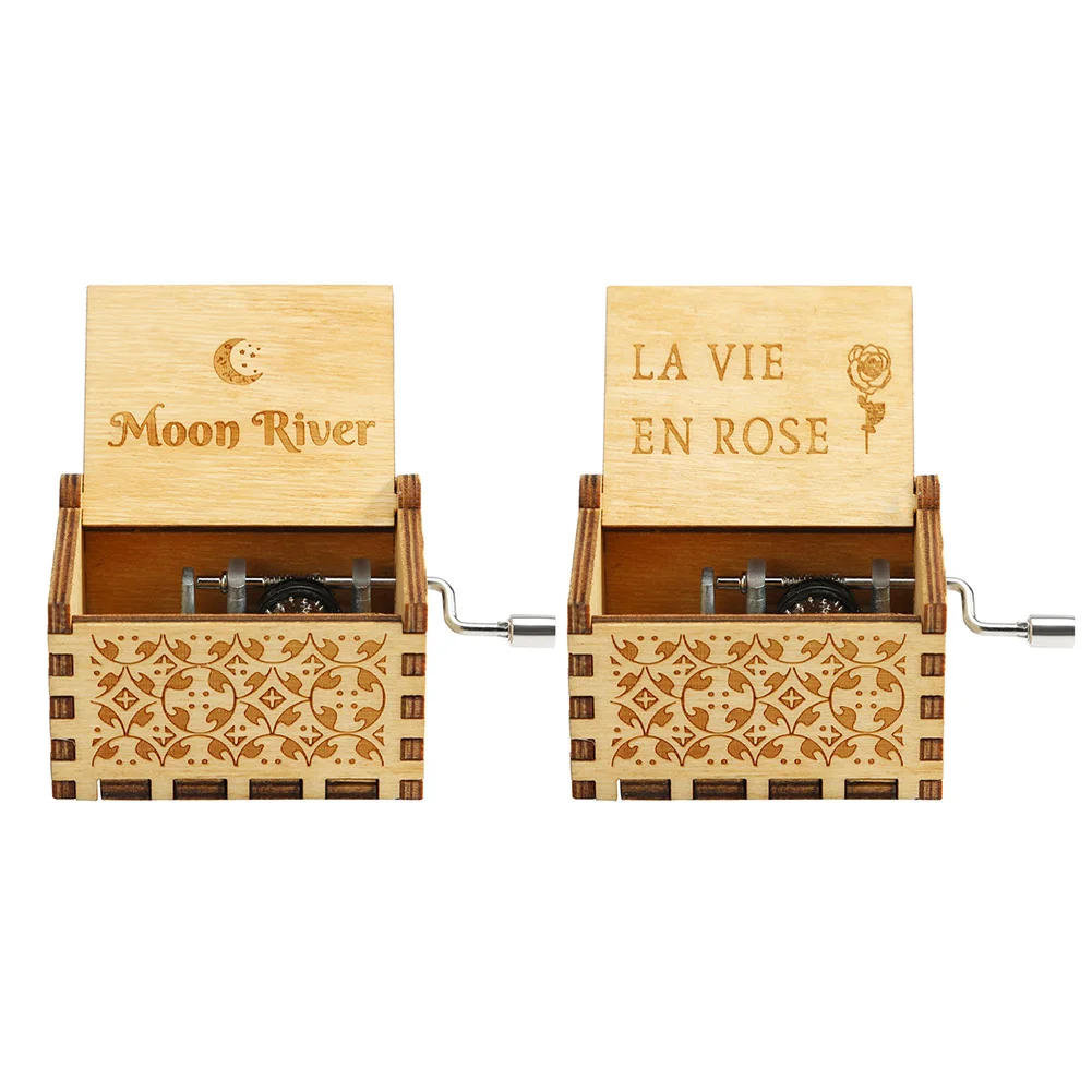 Wooden Carved Music Box with Melody Vintage Music Box Home Decoration Beautiful Carved Musical Gadget Handcrafted for Boys Girls