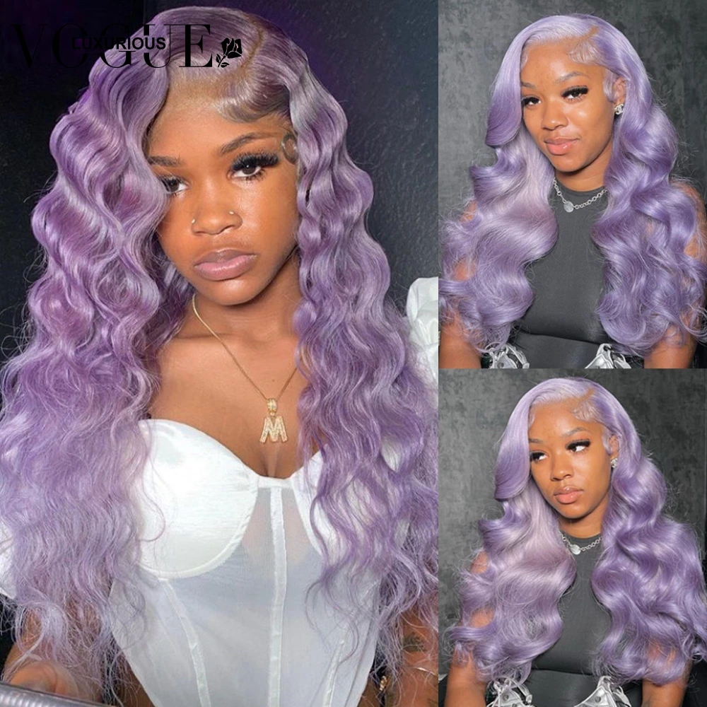 

Light Purple 13x4 Lace Front Deep Wave Wig Preplucked Hairline Brazilian Virgin Human Hair Transparent Lace Wavy Wigs for Women