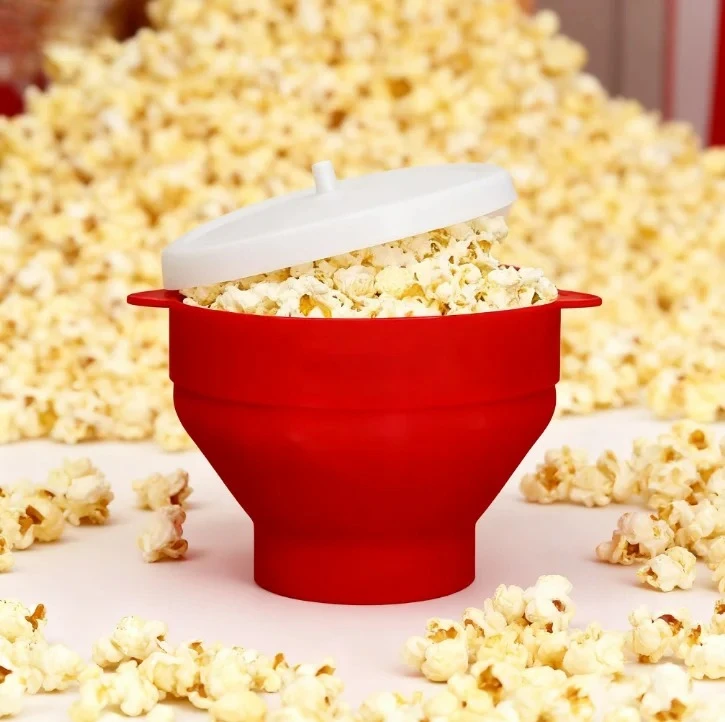Premium Foldable Silicone Popcorn Maker - Food Grade, Easy DIY Popcorn Bowl with Lid