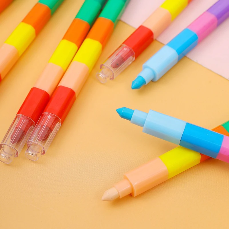 12-Color Building Block Crayons Fun Rainbow Color Stackable Drawing Crayons Graffiti Pen Art Supplies Birthday Gift Boy Girl - 5