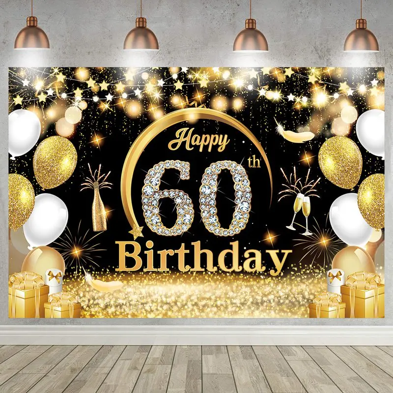 

Happy 60th Birthday Backdrop Background Banner For Man Woman Balloon Door Curtain 60 Years Anniversary 60 Birthday Party Decor