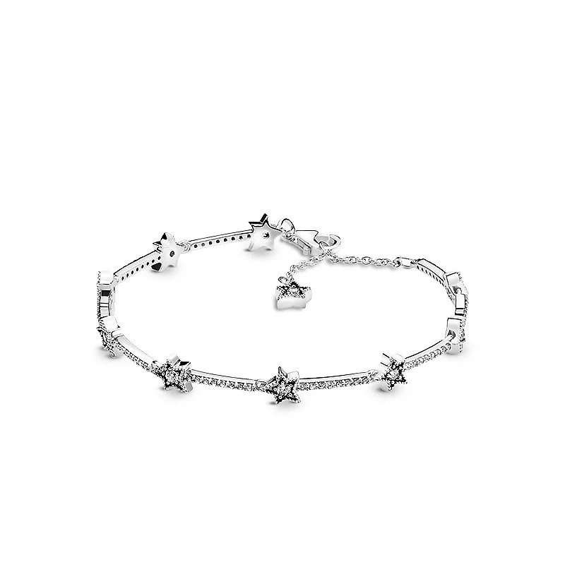 2024 New 925 Pure Silver Sparkling Five pointed Star Bracelet Fashion DIY Accessories Personalized Gift for Girlfriend