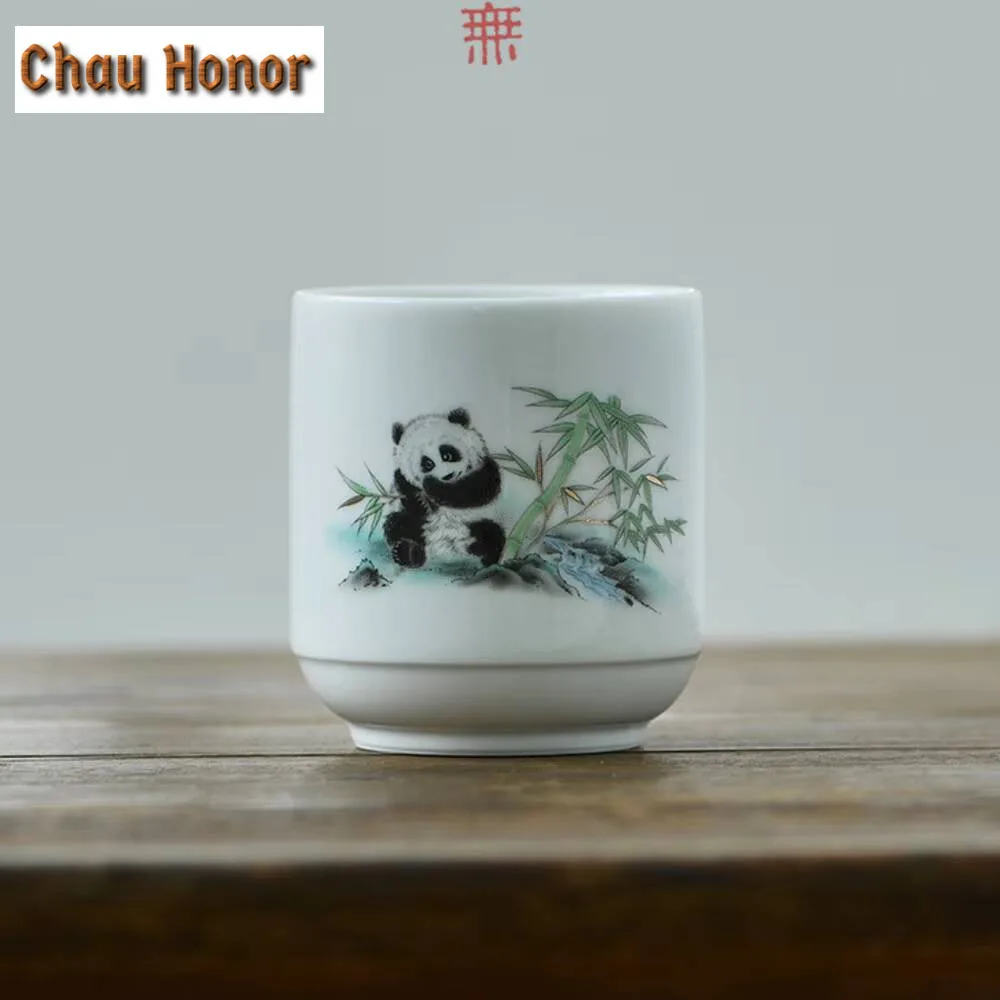 160ml Cute Panda Shadow Green Tea Cup Aesthetic Bamboo Teacup Beautiful Tea Cup Smelling Cup Tea Services Equipment Decoration