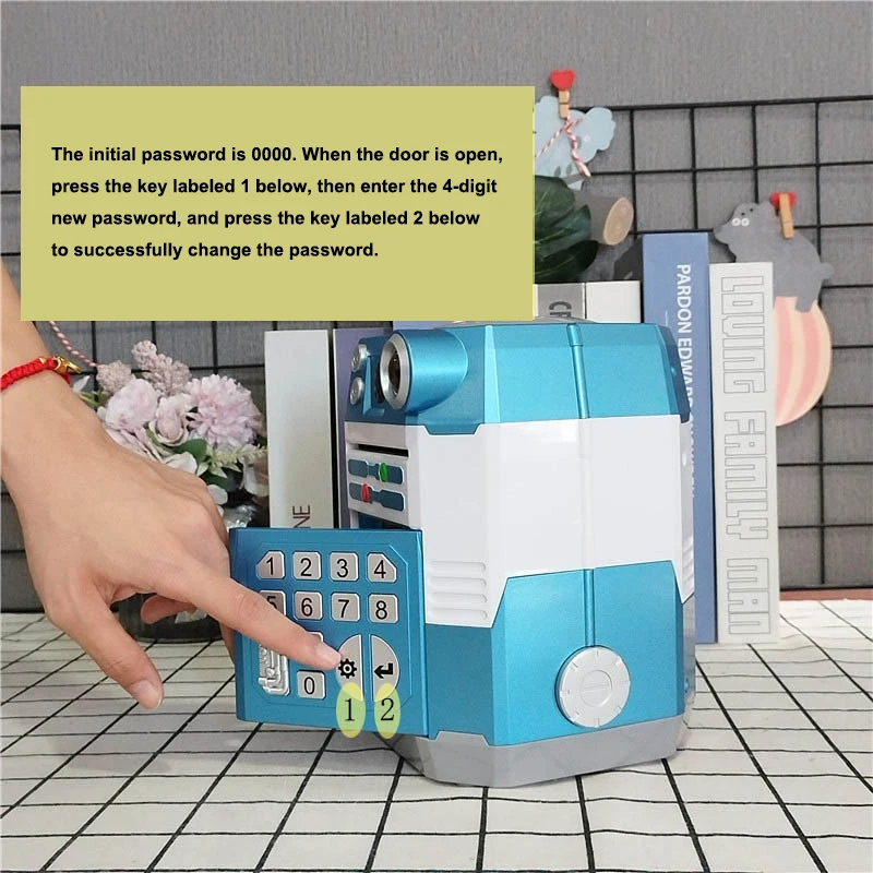 Children's electronic piggy bank, Automatic Cartoon Safe Coins Cash Saving Money Box Password Counter Code Key Lock Coin Bank AT