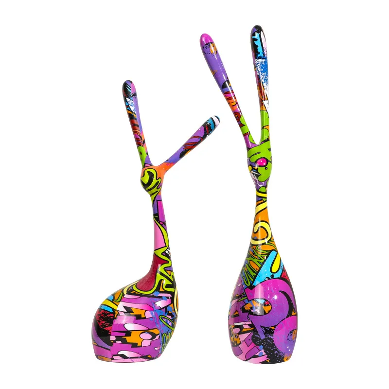 

Color Resin Crafts Art Abstract Statue Bedroom Study Housewarming Gift Animal Rabbit Couple Rabbit Home Decoration Ornament