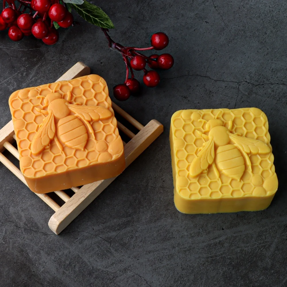 Relief Flower Bee Soap Silicone Mold Square Honeycomb Candle Mould Handmade Crystal Glue Home Decoration Gift Supplies DIY Tool
