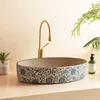 Blue and white porcelain ceramic basin oval retro balcony wash hands single basin toilet wash face bathroom sink washbasin 3