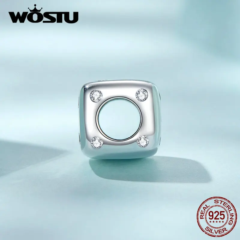 WOSTU 진짜 행운의 주사위 구슬, 사각형 AAA 반짝이 지르콘 참 핏, 오리지널 팔찌 뱅글, DIY 주얼리 만들기