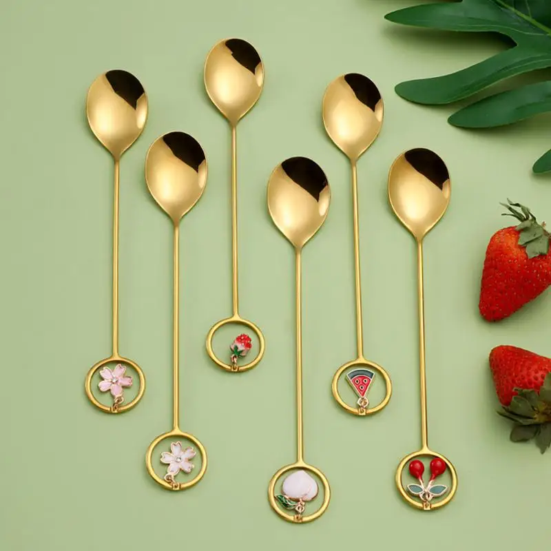 

304 Stainless Steel Spoon With Fruit Ornament Stirring Spoon Dessert Spoon Coffee Spoon Creative Cartoon Cute Tableware