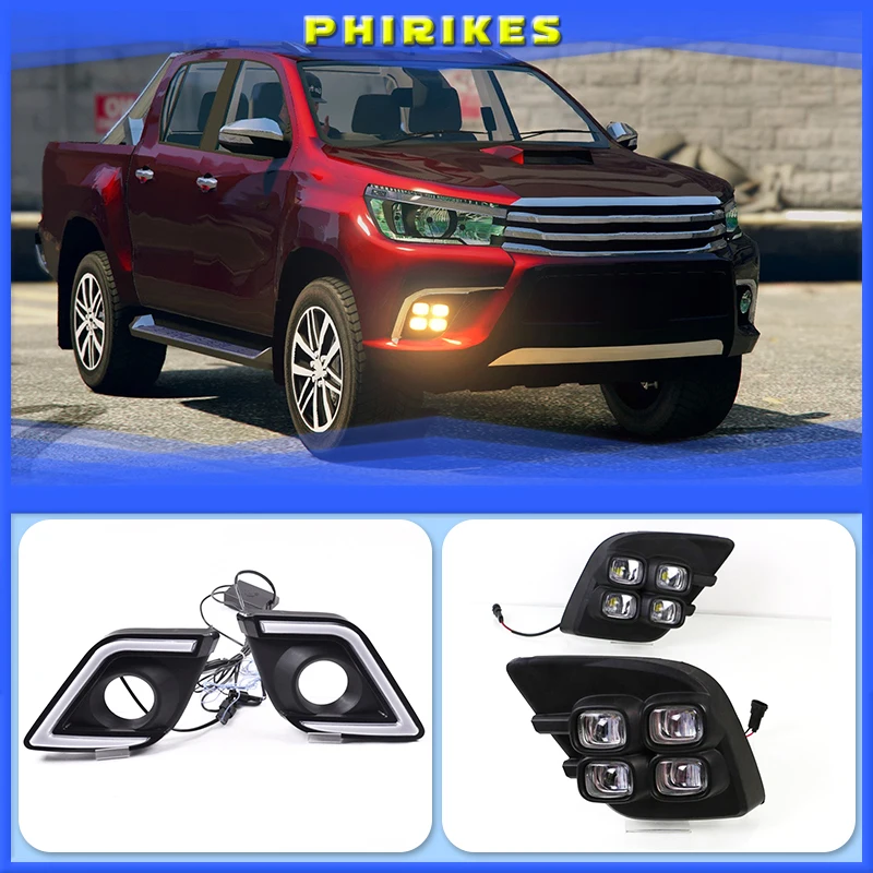 

2 шт. светодиодный Toyota Hilux Revo Vigo 2015 2016 2017 светодиодные дневные ходовые огни дневной свет противотуманная лампа декоративная сигнальная лампа