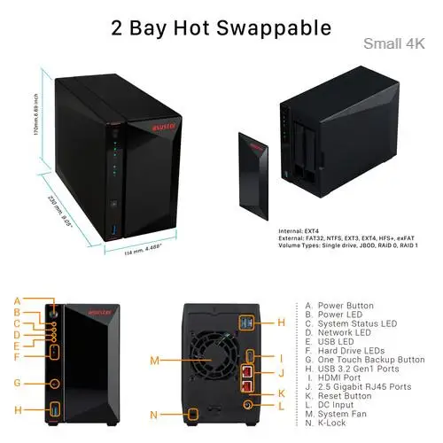 Asustor AS5202T 2-Bay NAS HDD/SSD Enclosure 2 GHz Intel Celeron 
