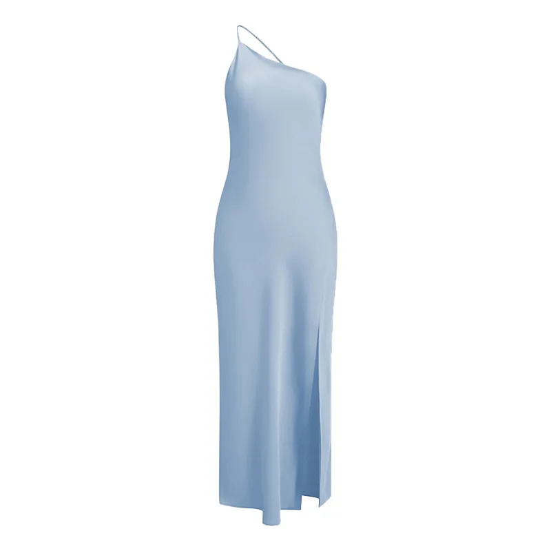 Sexy Slim-Fit-Schulter, einfarbig, rücken freies langes Kleid, elegantes Satin, elegantes Abendkleid, Party zum Sammeln – Detail 13